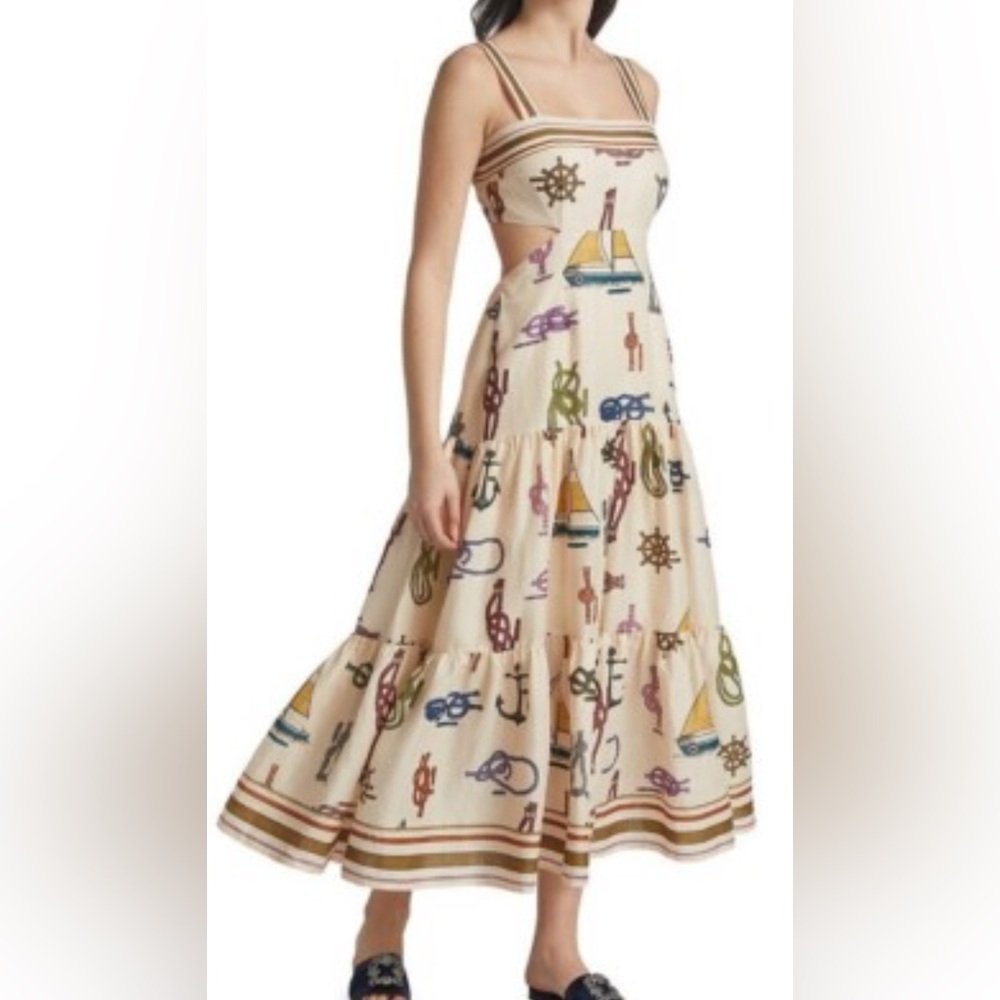 ALEMAIS “Ships Ahoy” Sundress - Nautical Print Cream Dress- Cut Out